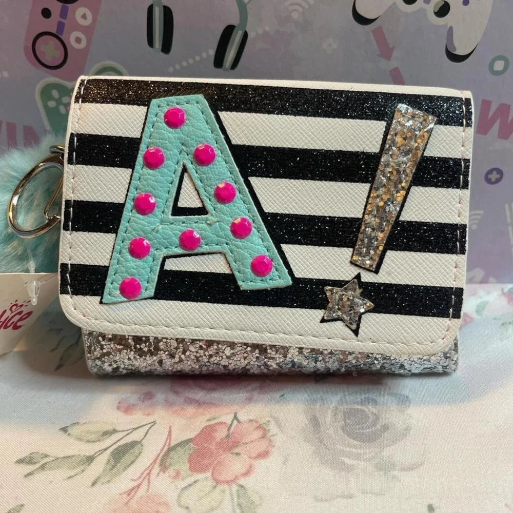 Justice‎ Glitter Stripe Wallet Girls Snap Closure Coin ID Holder 3x5